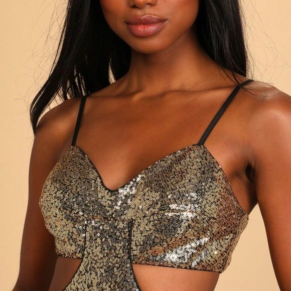 LuLu's Lustrous and Luxe Gold Sequin Cutout Bodycon Mini Dress - Picture 9 of 9